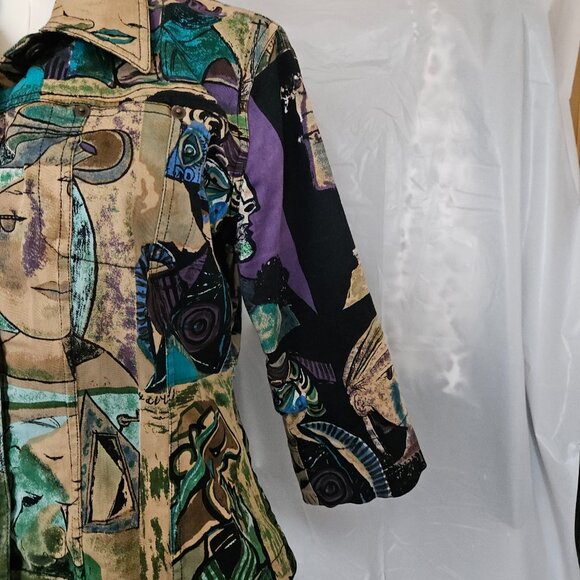 Kaktus Abstract Art Print Button Jacket – Picasso Style Faces – Multicolor - Picture 4 of 9